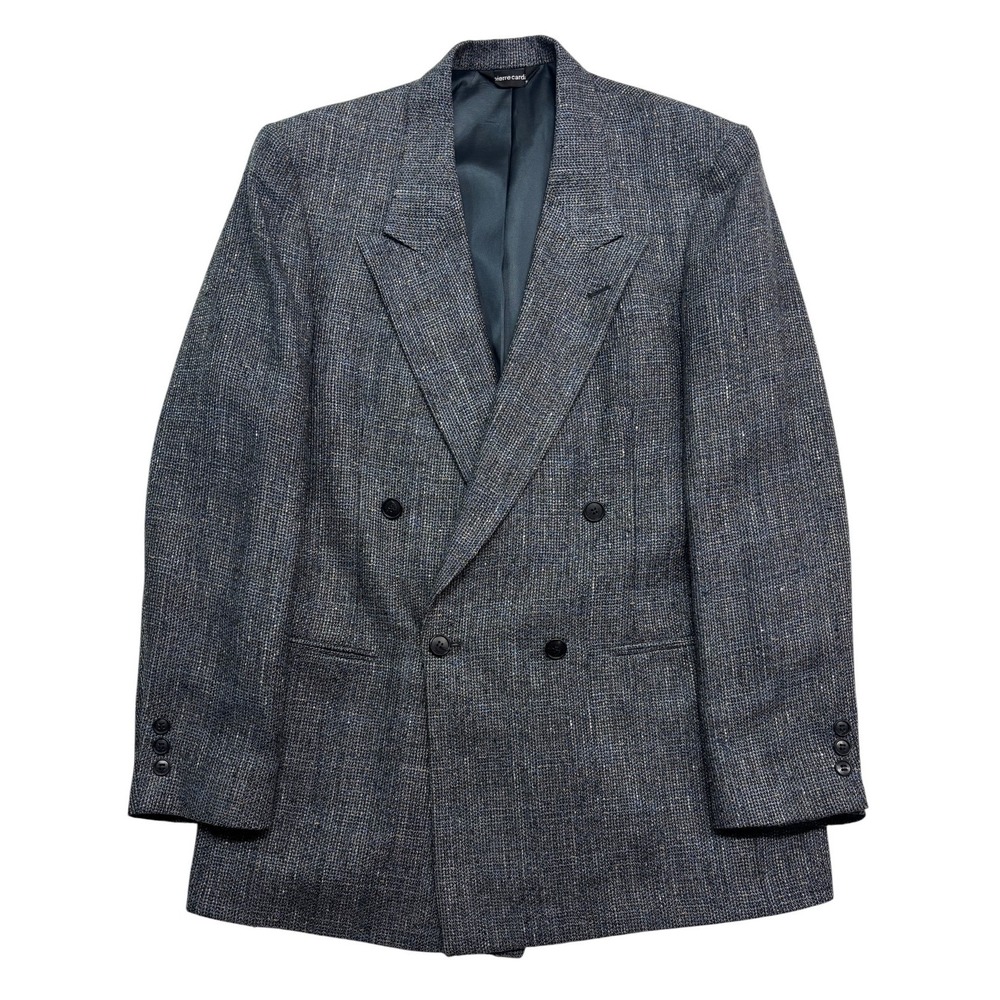 vtg Pierre Cardin 40R Double Breasted Tweed Blazer Jacket Blue Gray Fleck USA